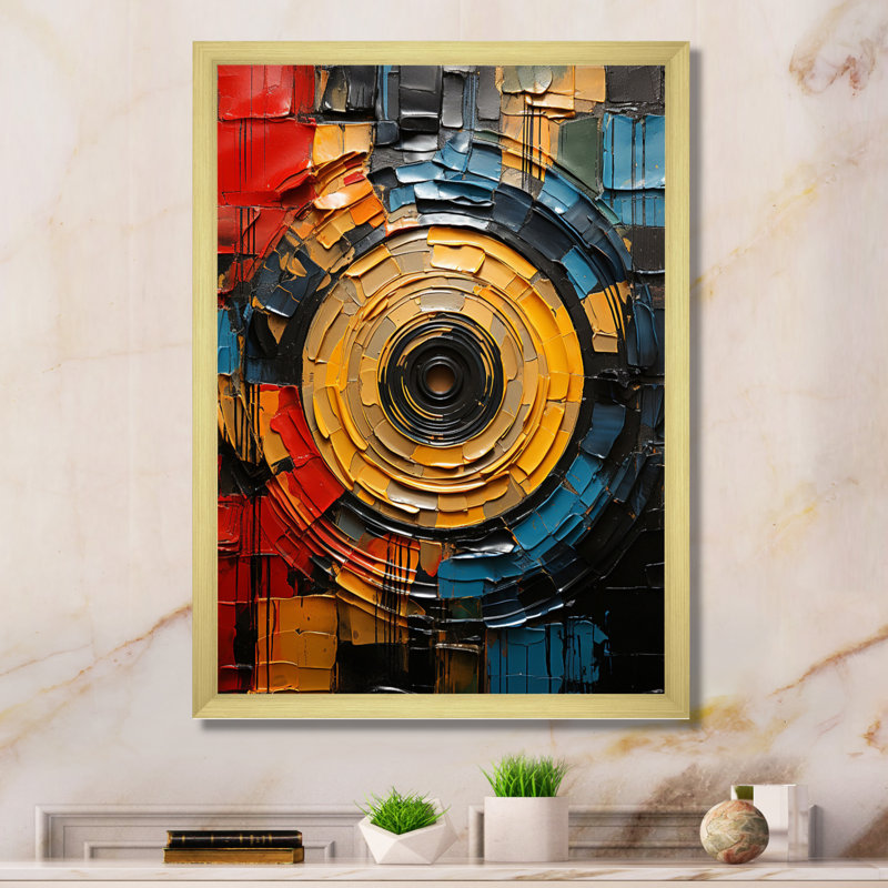 Musique sur toile, impression de mosaïque de disque vinyle, Cadre doré simple, H 40 po x l 30 po x P 1,5 po