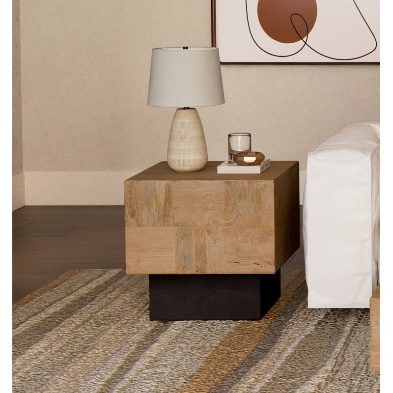 Table de bout en bois massif Hollingsworth, Noir, Naturel