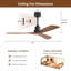 Ventilateur de plafond classique à 3 pales en bois massif 52 po avec télécommande et sans lumières Sofucor Kemp-1897390986