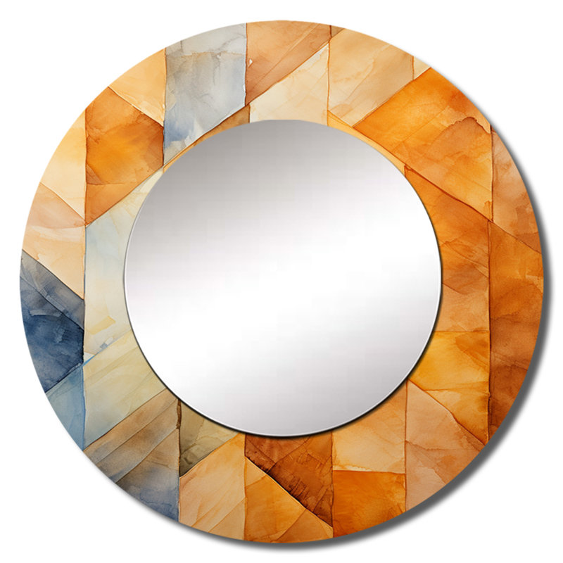 Scornik Topaz Tessellation I - Abstract Shapes Wall Mirror, Yellow Round Decorative Mirror, Printed Metal Art, 23" x 23"