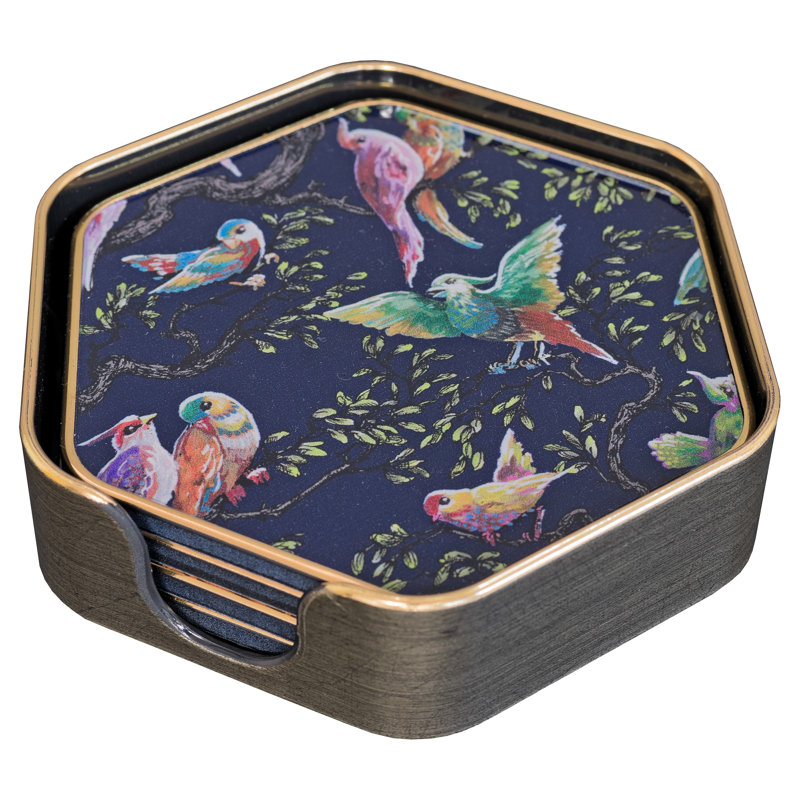 LLB Hexagon coaster set of 4 Birdity Obsurdity