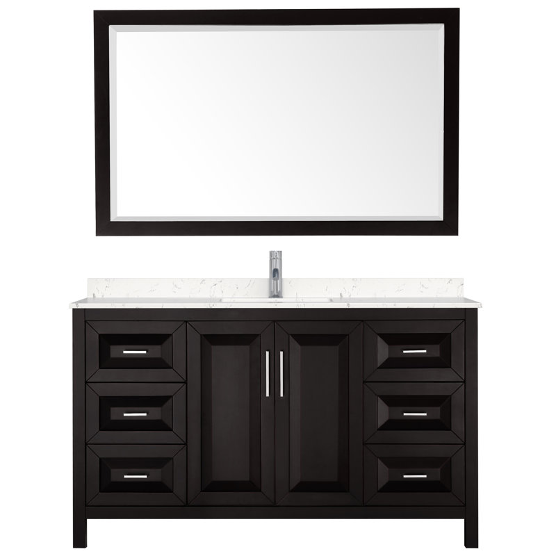Daria 60'' Single Bathroom Vanity with Marble Top, Carrara Cultured Marble, Dark Gray, Matte Black