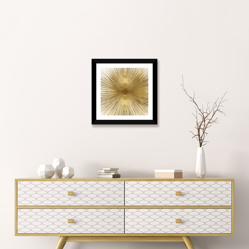«Radiant Gold» par Abby Young - impression d'art graphique, H 24 po x l 24 po x p 1 po, Papier encadré noir