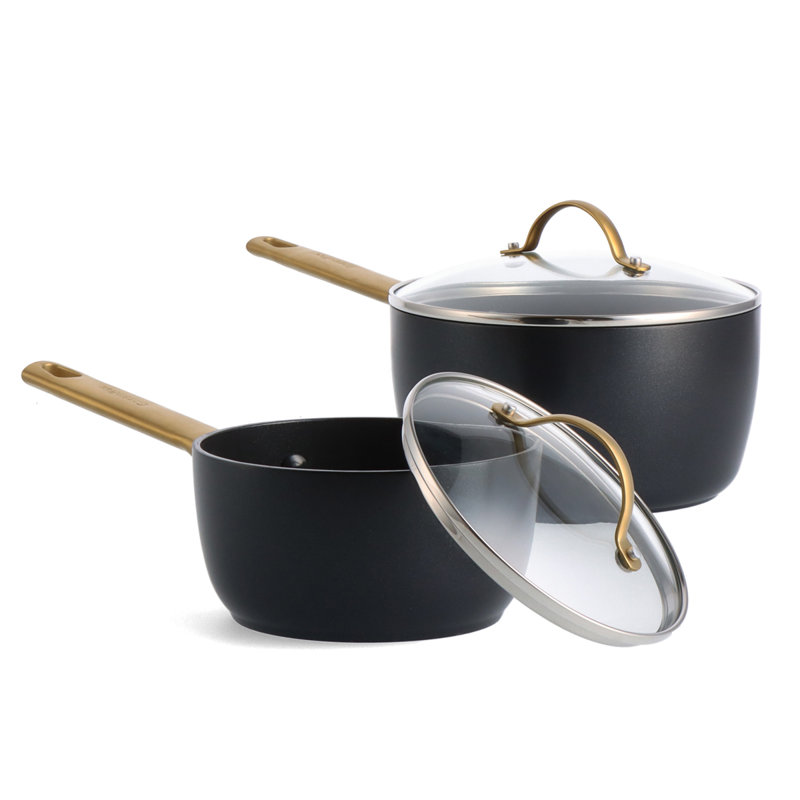 Ensemble de casseroles antiadhésives en céramique noire avec couvercle GreenPan Reserve, 1,5 pte et 3 pintes