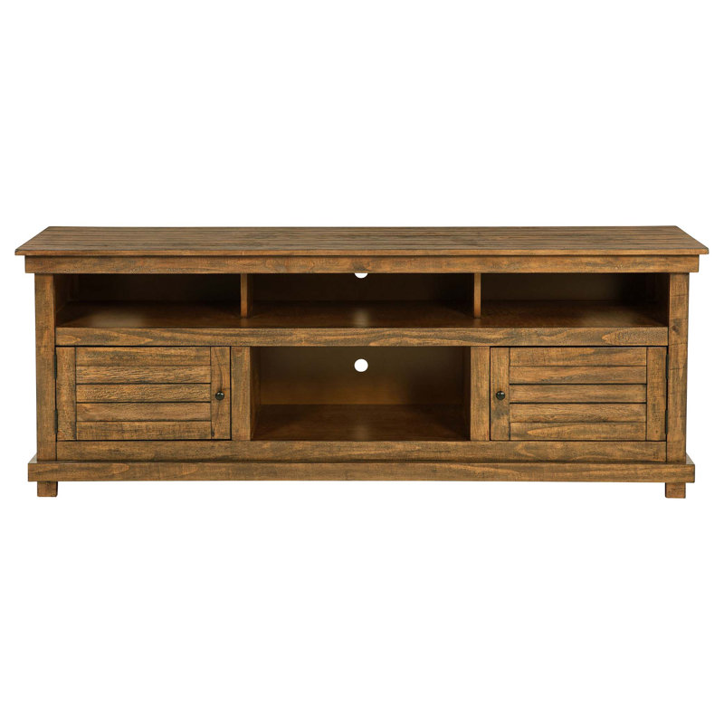 Meuble télé Castleton brun patiné avec charme campagnard et beaucoup de rangement, parfait pour les salons modernes