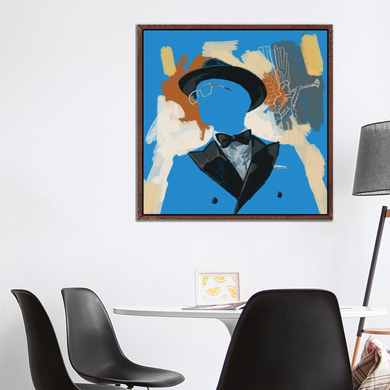Operatic Blue - Painting on Canvas, Classic Brown Wood Floater Framed, 93.98cm H x 93.98cm W x 3.81cm D
