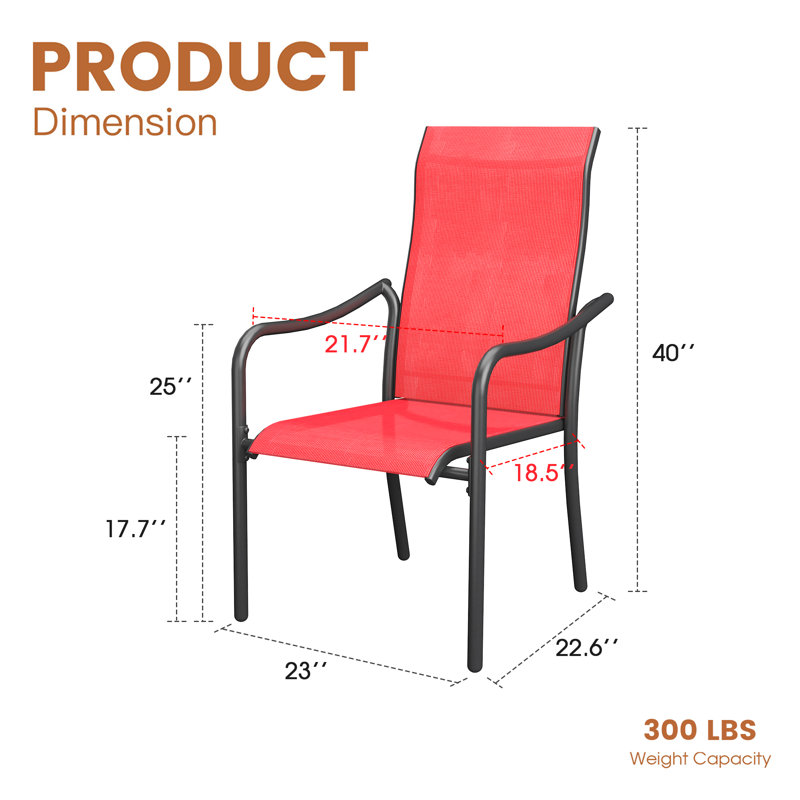 Fauteuils de salle à manger d'extérieur empilables, Rouge