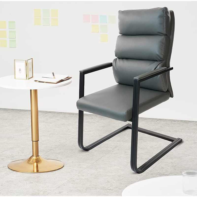 Big Tall Office Guest Chair, Upholstered Leather Comfortable Reception Chairs With Bonded Padded Arm Rest And Sled Base For Conference Waiting Room Home Patient(Gray,1 Pack)
