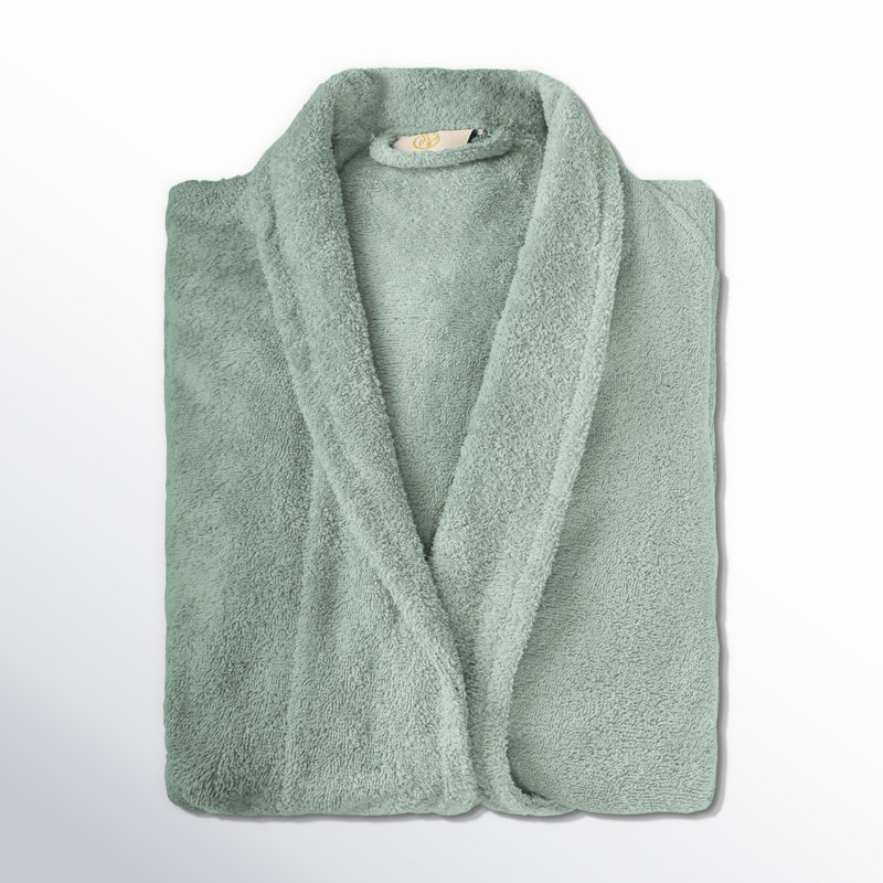 100% Cotton Terry Cloth Gender Neutral Mid-Calf Bathrobe with Pockets, Sage, M