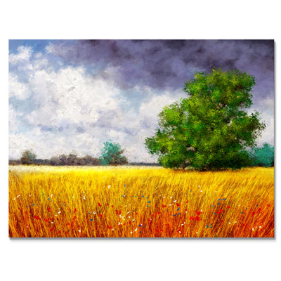 «Yellow and Blue Summer Landscape Field Ii», art mural traditionnel sur toile