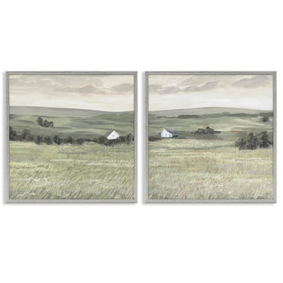 Traditional Distant Farmhouse Field  2 PC Giclee Art Set by Victoria Borges