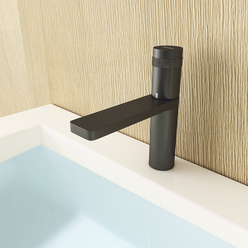 Robinet de salle de bains monotrou avec ensemble de drainage, Noir mat