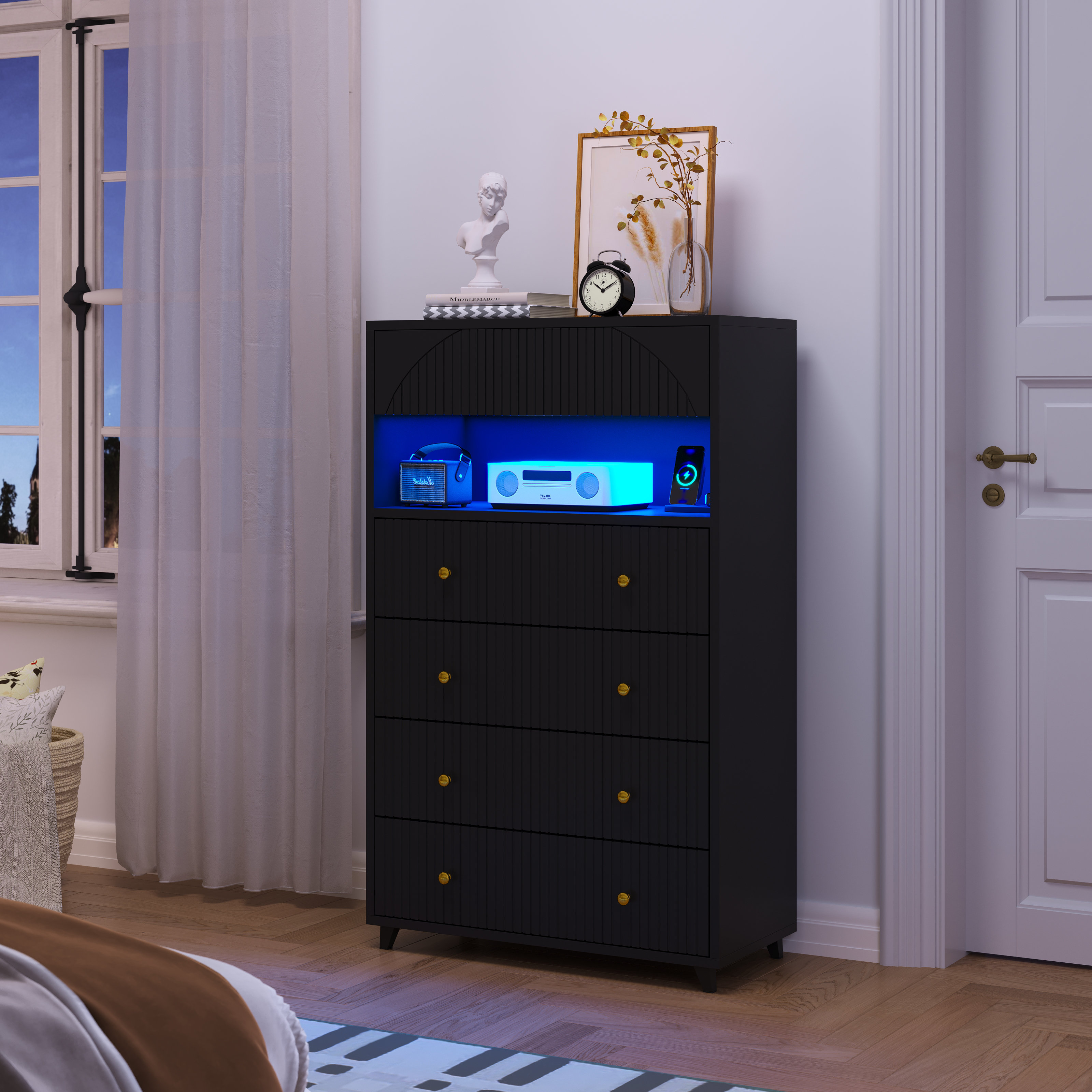 princess polly baby blue dress Boli Tall Dresser Chest, 5 Storage Drawers, Black Molded Trim Details -  Overstock