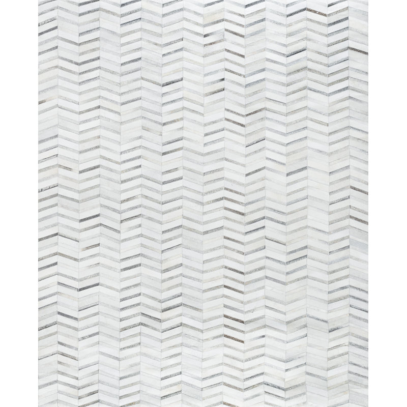 Tapis blanc / gris / noir en cuir de vache fait à la main, Rectangle 12 pi x 15 pi