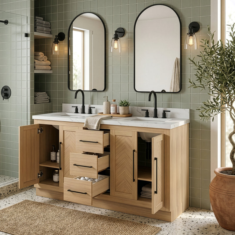 Meuble-lavabo 72 po avec comptoir Statuario Zena, Marron clair