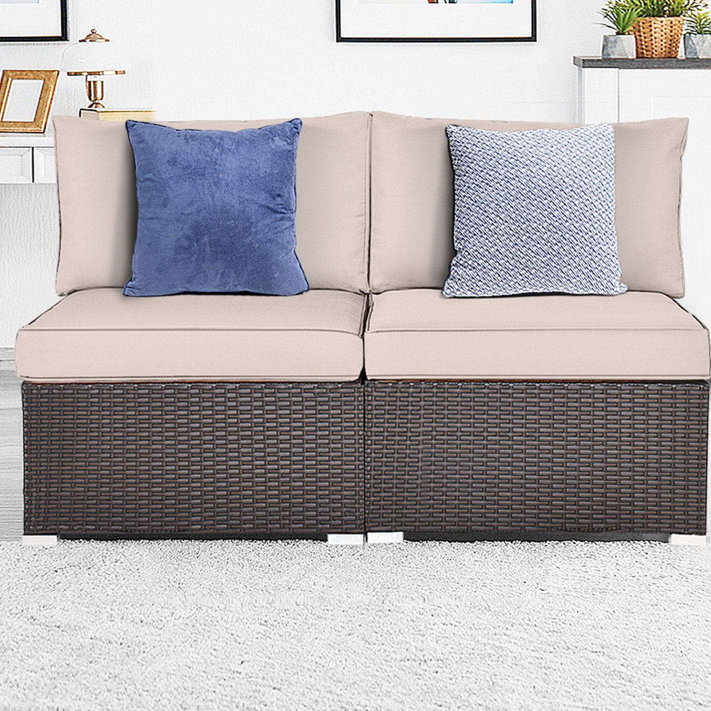 Ebern Designs Jeadon 51" Wide Outdoor Wicker Patio Sofa with Cushions ...