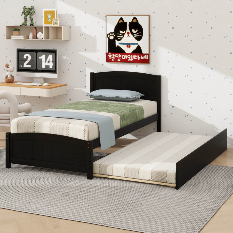 Twin Platform Bed With Sliding Trundle, Espresso