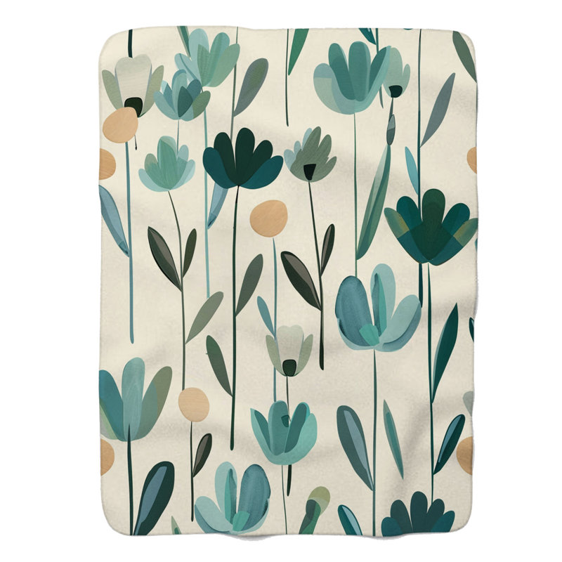 Elegant Teal Petals - Couverture sherpa de qualité supérieure 1 pièce, Lit simple