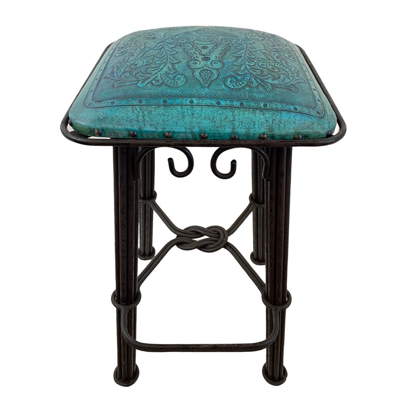 Akaash Upholstered Counter Stool with Metal Frame, Counter Stool (26" Seat Height), Dark Turquoise