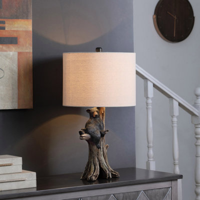 Black Bear On A Tree Polyresin Table Lamp