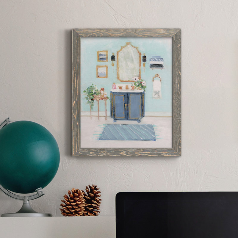 «Blue Bath II», peinture sur toile encadrée, H 37,5 po x l 27,5 po x P 1,5 po, Gris