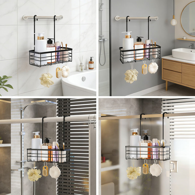 Organisateur de panier de douche suspendu No-Drill, Noir