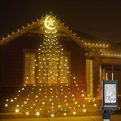 350Leds Waterfall Christmas Tree String Lights With Moon Star Topper