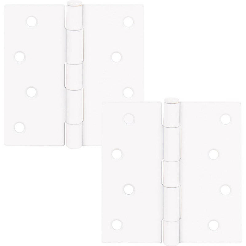 4" Door Hinges, Square Corner, White