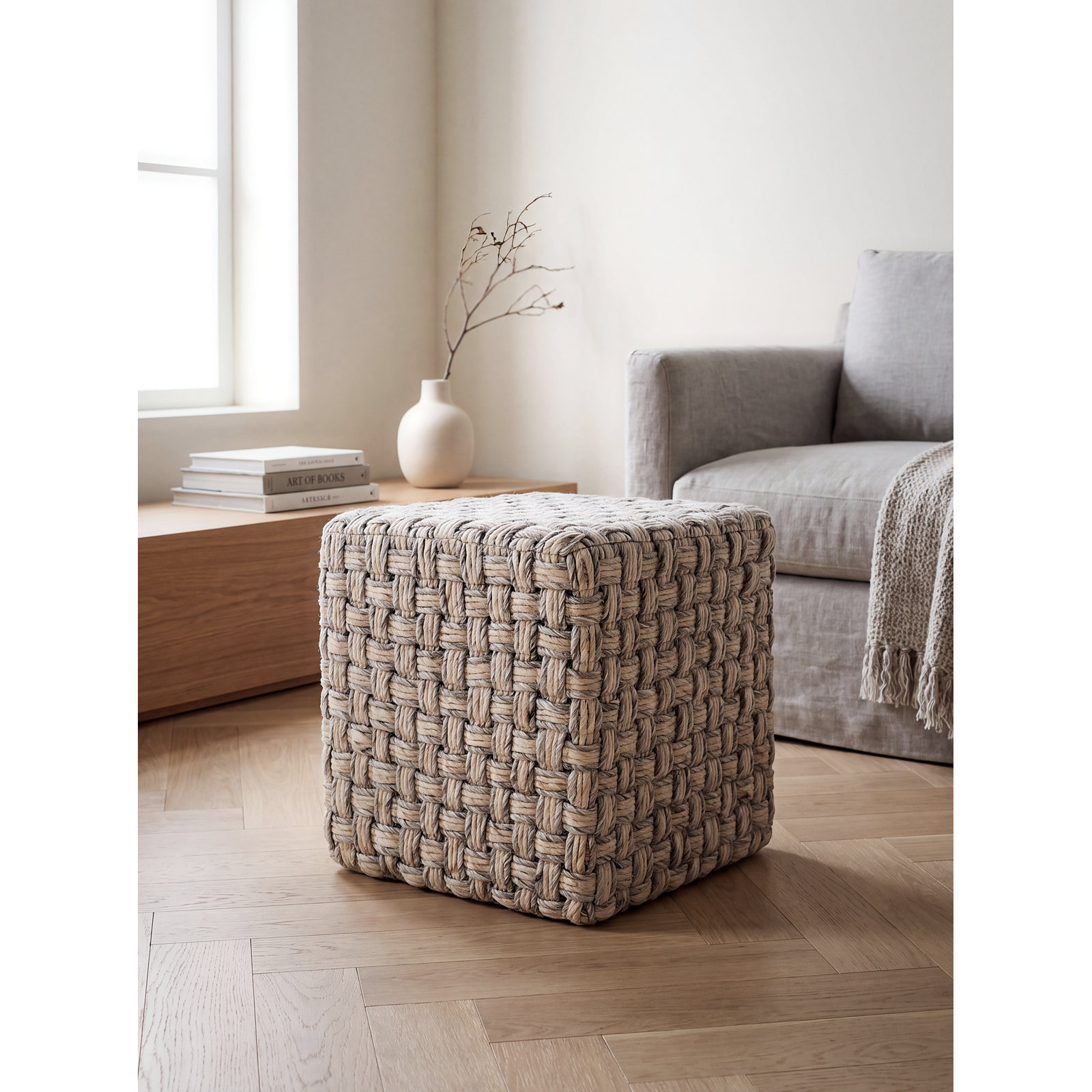 Etha 18" Pouffe, Cream
