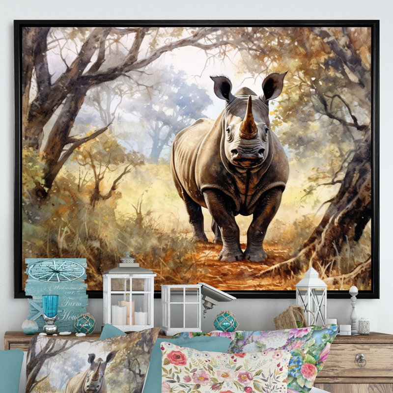Wild Rhinoceros II sur toile, H 34 po x l 44 po x P 1,5 po, Cadre flottant noir