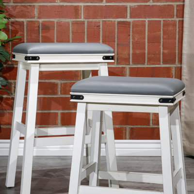 Tabouret de comptoir blanc antique de 24 po avec siège en cuir reconstitué - ajout confortable et élégant à votre cuisine ou tabouret de bar, finition noire attrayante pour le salon