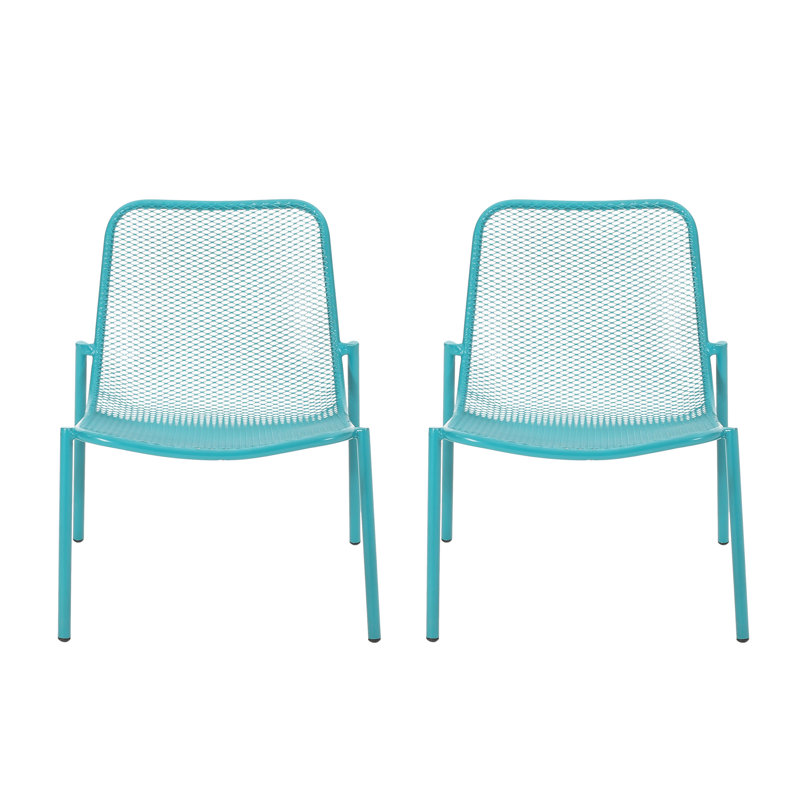 Chaises d'extérieur empilables, structure en fer, charmante assise en filet, l 26 po x P 22,28 po H 26 po, chaise moderne bleu sarcelle,