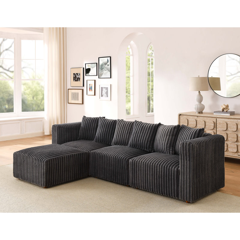 Canapé modulaire Dalmerlington, Fausse fourrure grise foncée