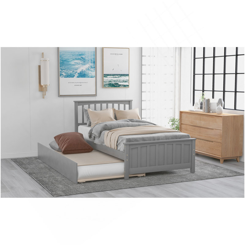 Lit plateforme simple avec lit gigogne, gris