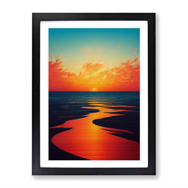 Sunset Watercolour Art No.1 - Wall Art, 66cm H x 48cm W x 2cm D, White, Black Framed Paper