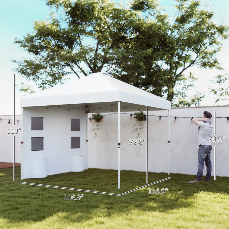 10' x 10' Pop Up Canopy Tent with Sidewall, Instant Sun Shelter with Storage Pockets, Vented Roof for Parties, Height Adjustable, with Carry Bag, Sand Bags for Outdoor, Patio, White