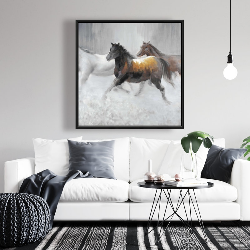 Troupeau de chevaux sauvages sur toile, H 36 po x l 36 po