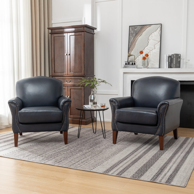 Fauteuil Shalisia, Cuir véritable bleu marine