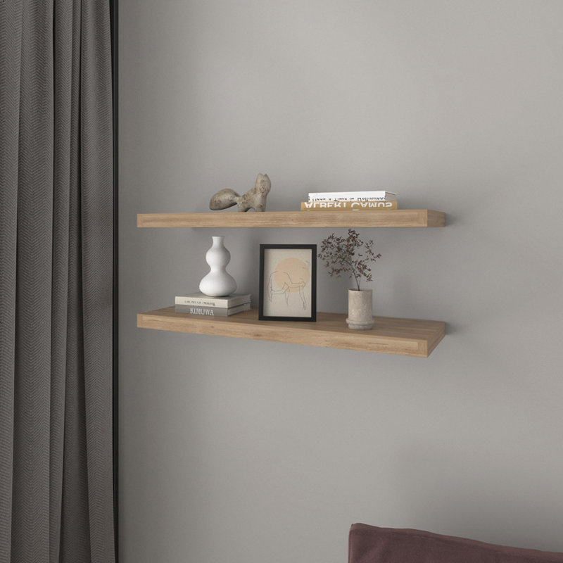 Floating Shelf Dallas, Living Room, Pine, Beige Wood