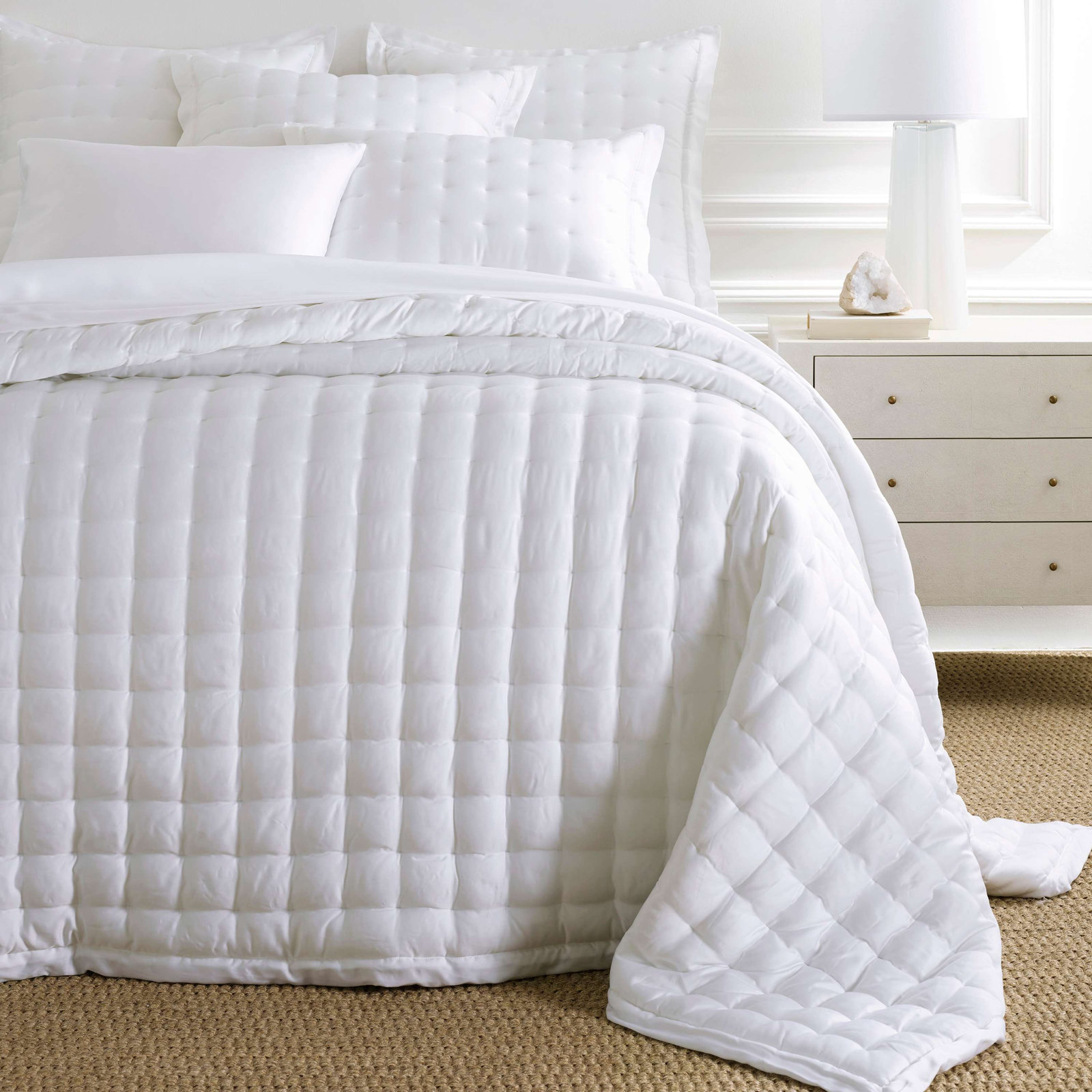 Silken Quilt Set, Full/Queen Quilt, White