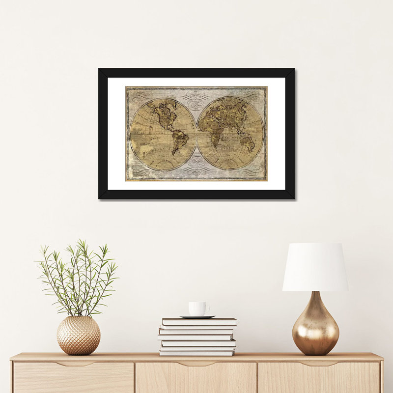 Worldwide I, impression sur toile tendue, H 16 po x l 24 po x P 1 po, Papier d'art encadré noir, Blanc