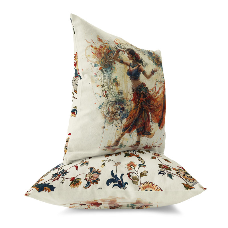Coussin Enchanting Rhythms of India, Beige / orange, H 26 po x l 26 po