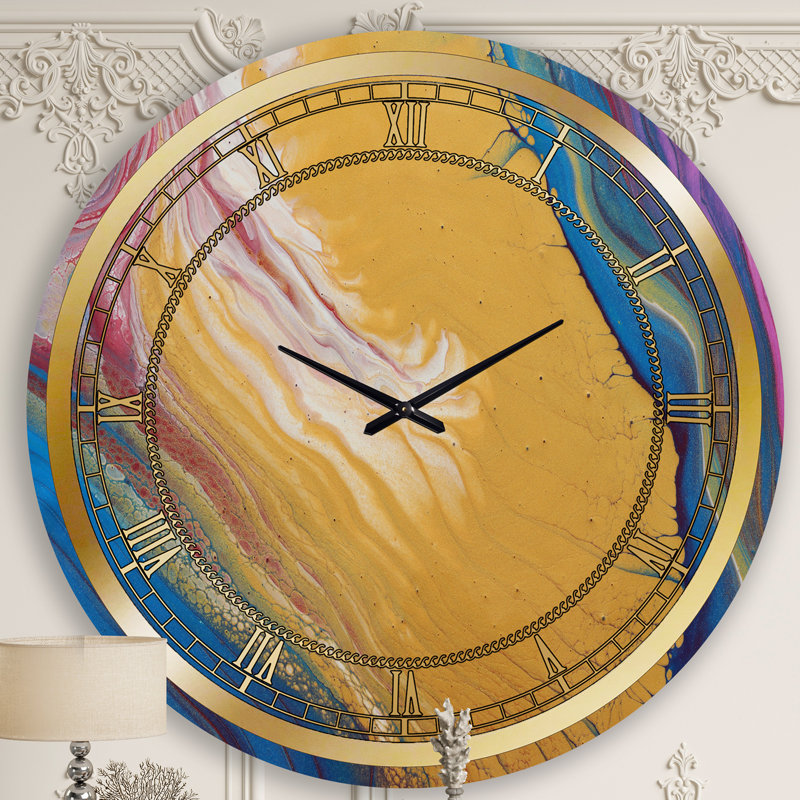 Horloge murale Glam Gold mauve et marbre bleu II, Grand