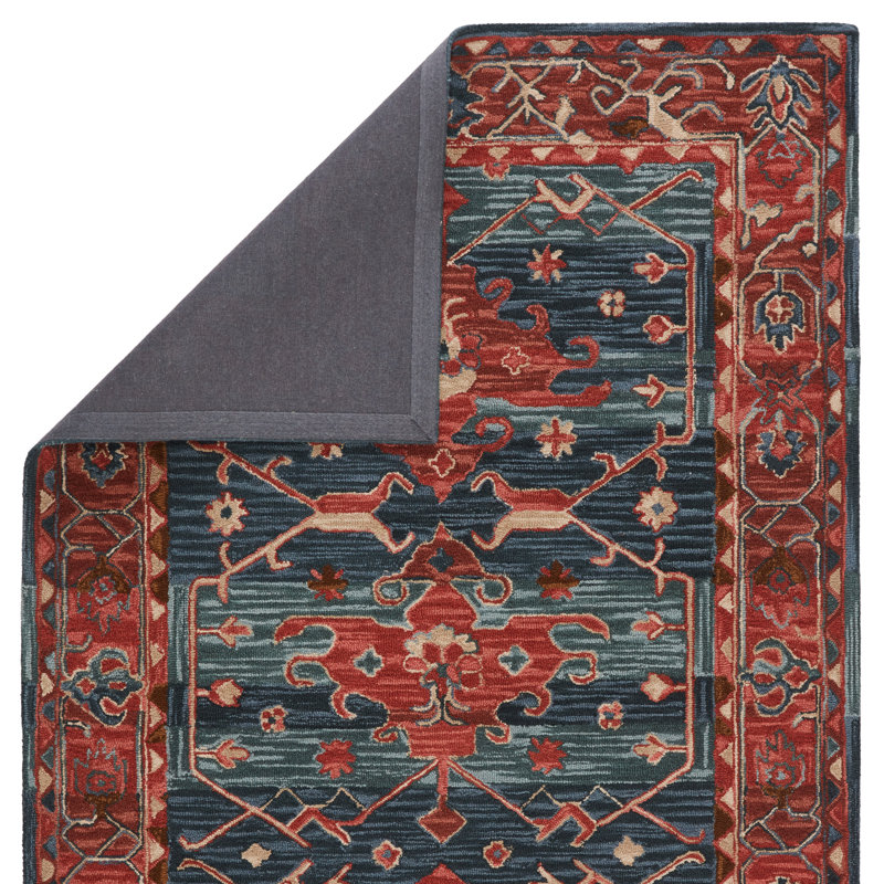 Tapis rouge / bleu en laine touffeté à la main Meera Corla, Rectangle de 5 pi x 8 pi