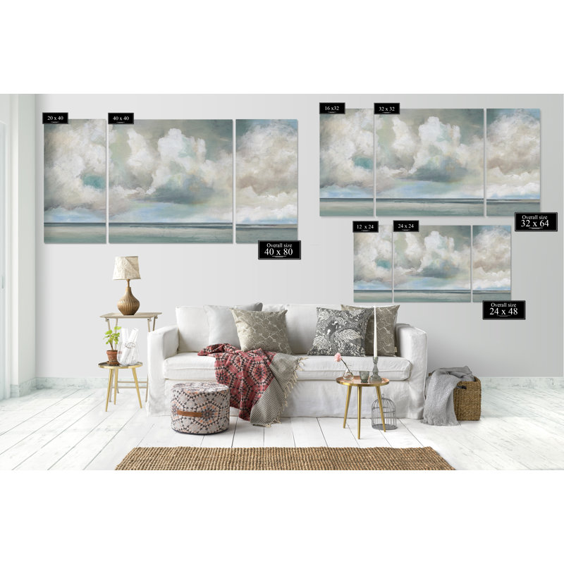 Cloudscape Vista I - Ensemble de 3 reproductions d'images sur toiles, H 32 po x l 64 po x P 1,5 po