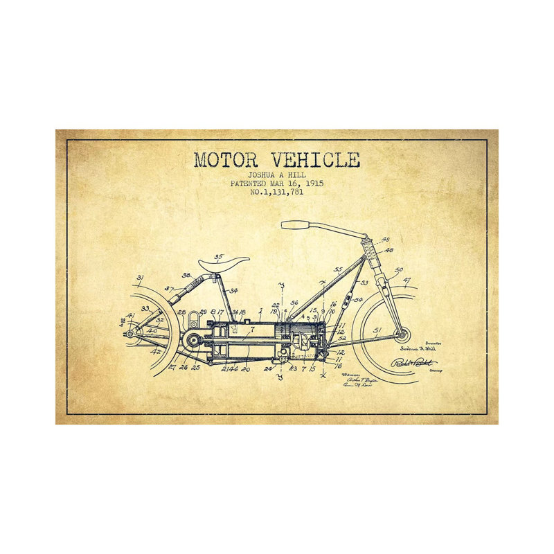Joshua A. Hill Motor Vehicle Patent Sketch by Aged Pixel - Wrapped Canvas Print, 101.6 cm H x 66.04 cm W x 1.91 cm D