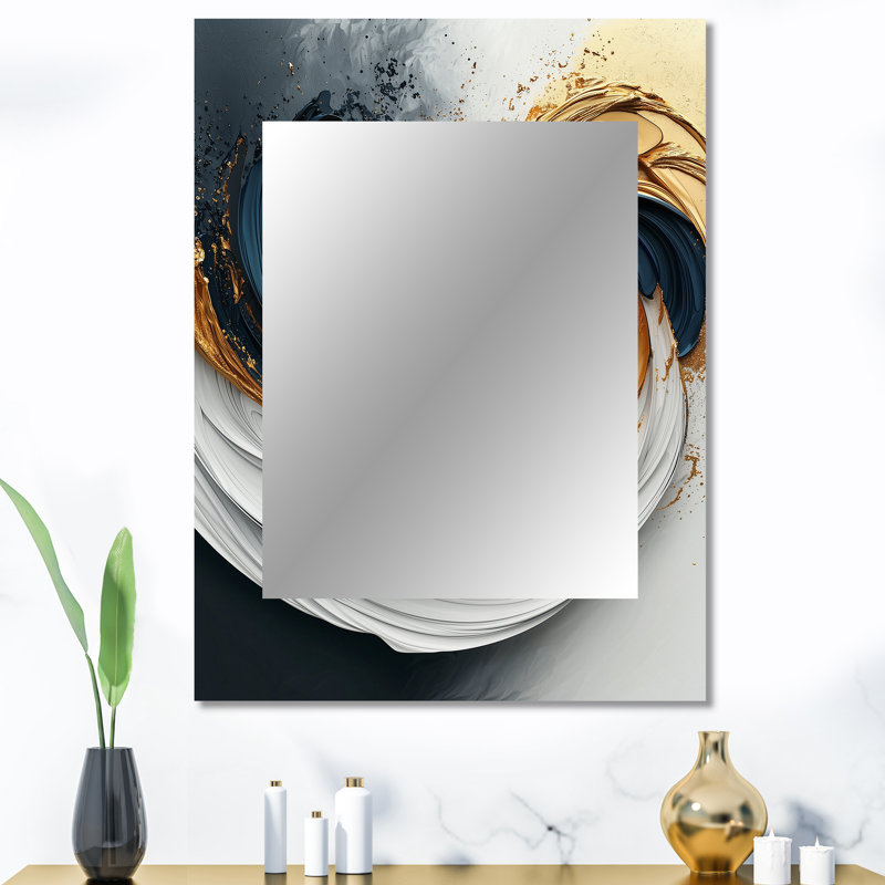 Gold Abstract Shapes And Lines - Abstract Shapes Decorative Wall Mirror, Modern Mirror, Printed Metal Art, 40" x 30"