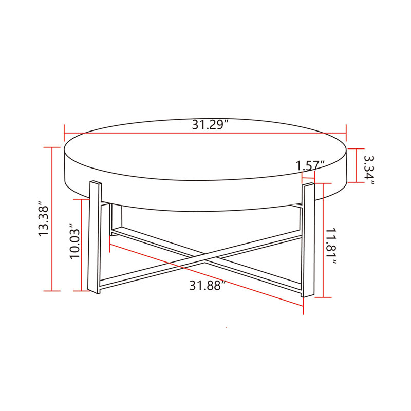 Round Coffee Table With Construction And Functionality, 13.38" H x 31.29" L x 31.29" W, Gold