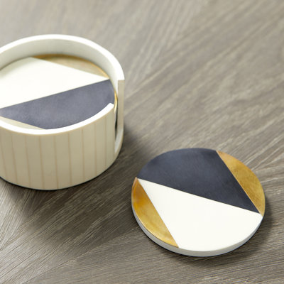 Modametric Round 6 Piece Coaster Set With Holder