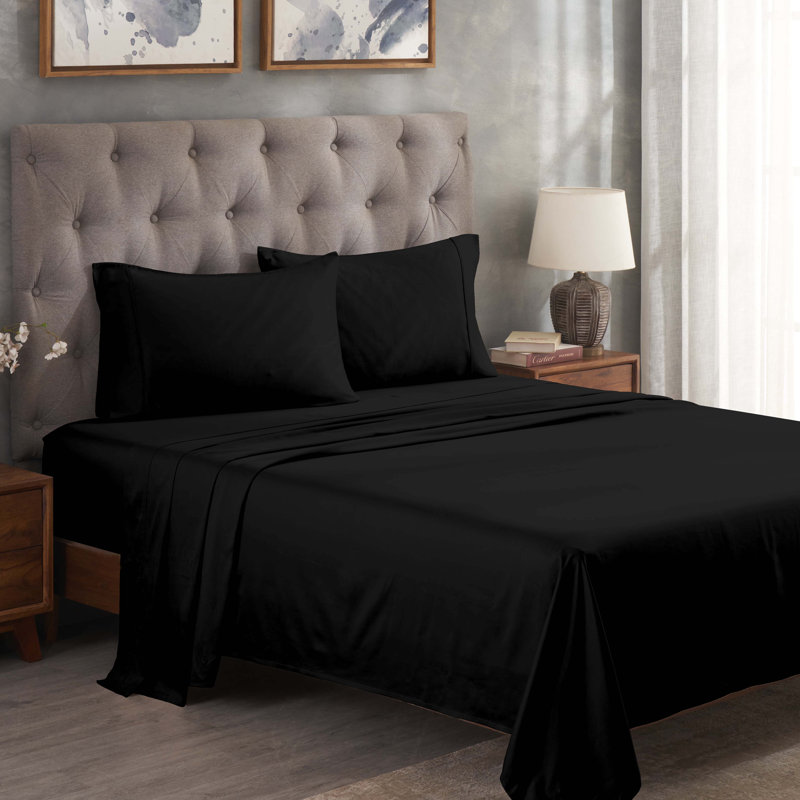 Ensemble de draps 300 po, Ensemble de draps pour lit très grand californien, Noir